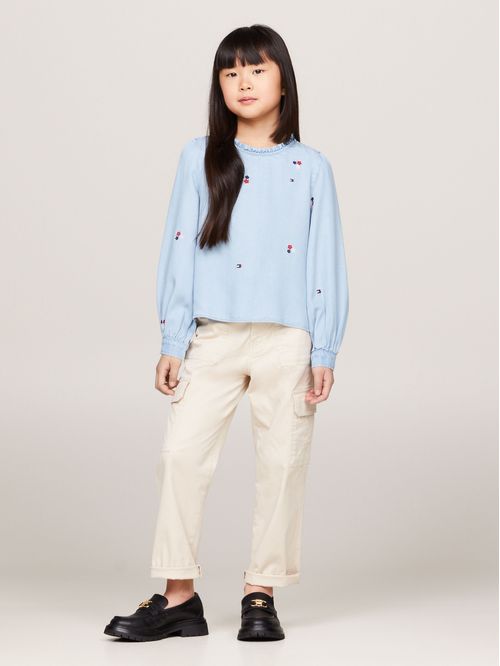 Blusa De Chambray Con Bordado Floral