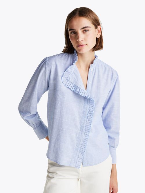 Camisa De Rayas Con Cuello Con Volantes