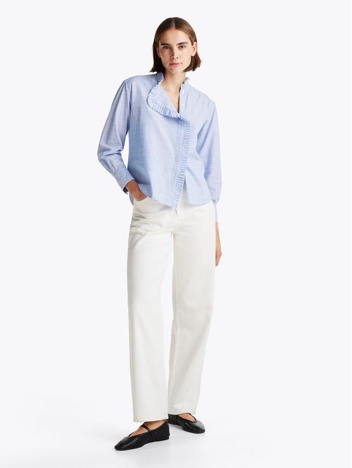 Camisa De Rayas Con Cuello Con Volantes