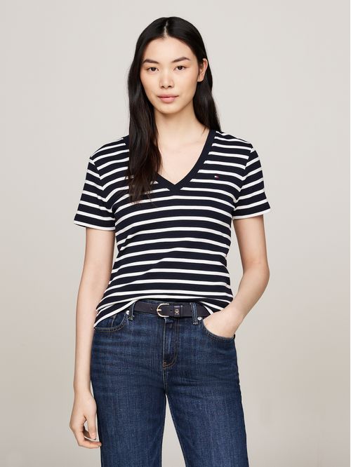 Polera A Rayas V-Neck Slim Fit