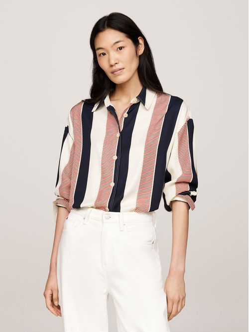 Camisa A Rayas Con Logo Metálico