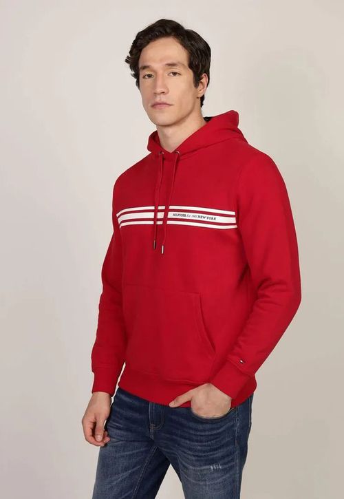 Polerón Hoodie Con Logo Central De Rayas