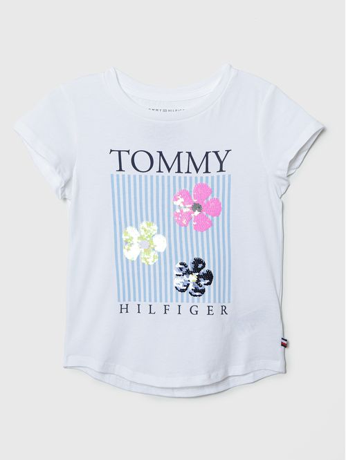 Polera De Niña Con Flores Y Logo
