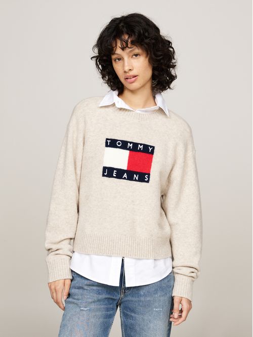 Sweater De Melánge Con Logo Flag