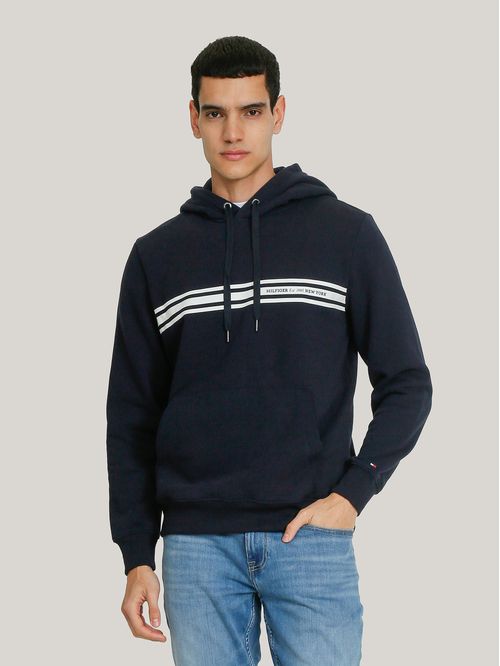 Polerón Hoodie Con Logo Central De Rayas