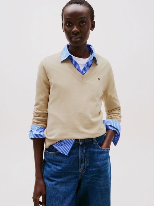 Sweater Solid V-Neck