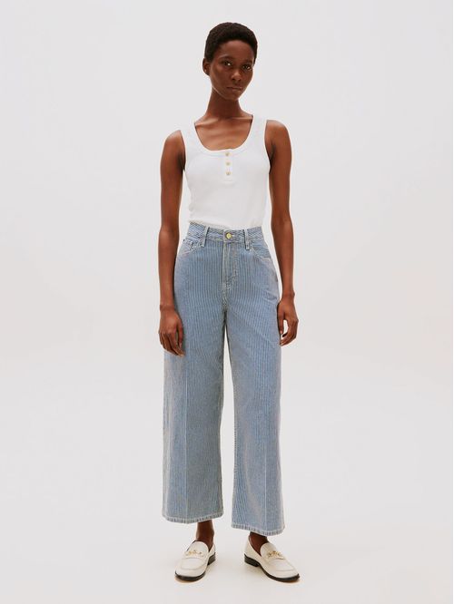 Jeans Wide Leg De Talle Alto Con Rayas