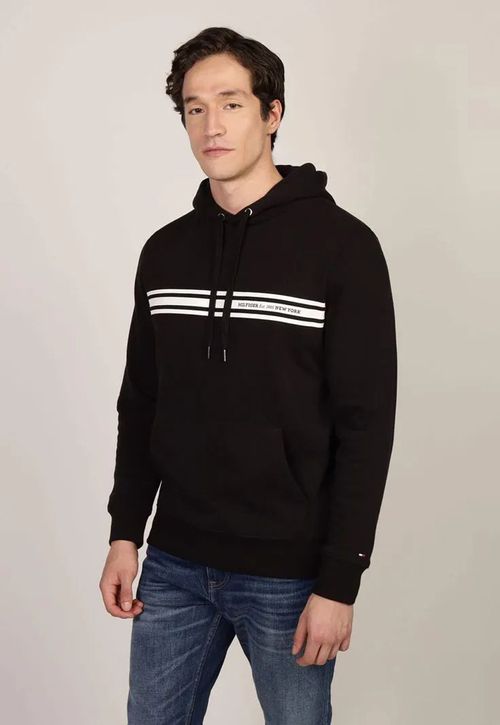 Polerón Hoodie Con Logo Central De Rayas