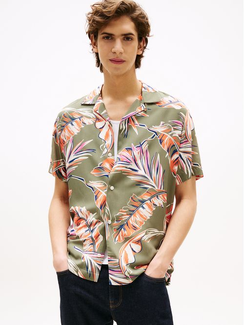 Camisa Tropical Print Con Logo